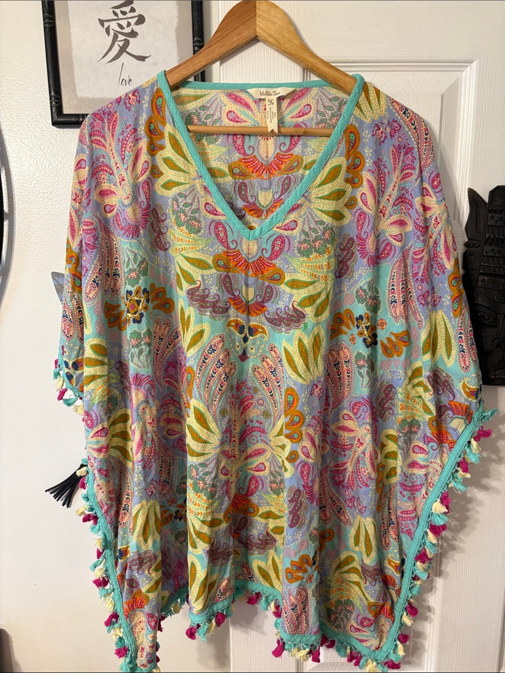 Matilda Jane Turquoise Paisley V-Neck Tunic with Multicolor Tassels